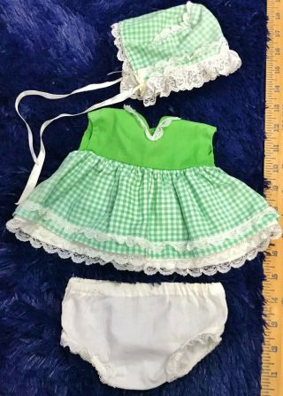 Vtg 1950s 3 Piece Green Gingham Dress Bonnet Panty For 15 " 16 " Baby Doll Dydee