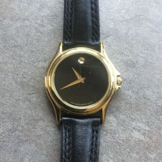 Vintage Movado Womens Swiss Made Watch Gold Tone Case & Black Leather Strap B - U
