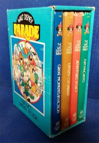 Walt Disney Parade Vtg 77 4 Hard Book Set W/ Slip Case Fun Fact Fantasy Fiction