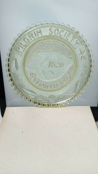 Vintage Pairpoint Cup Plate Pilgrim Society Plymouth Rock 1620 Glass - Yellow (17)