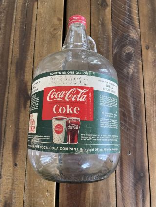 Vintage,  1 - Gallon Coca Cola Coke Syrup Glass Jug Bottle,  W/cap,  1960’s Vg Cond
