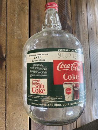 Vintage,  1 - Gallon Coca Cola Coke Syrup Glass Jug Bottle,  W/Cap,  1960’s VG Cond 2