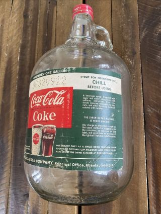 Vintage,  1 - Gallon Coca Cola Coke Syrup Glass Jug Bottle,  W/Cap,  1960’s VG Cond 3