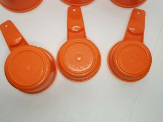 Vtg Tupperware - Orange - 6 Nesting Measuring Cups & 7 Measuring Spoons w/Ring 3