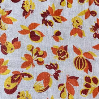 Vintage Cotton Feedsack Fabric Orange Yellow Red Fruit Floral Feed Sack 35x41”