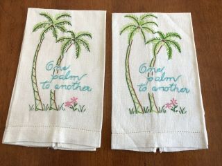 Vintage Embroidered Linen One Palm To Another Finger Tip Guest Towels