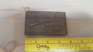 Vintage Winchester Repeating Arms Haven Conn Brass Belt Buckle 3.  75 