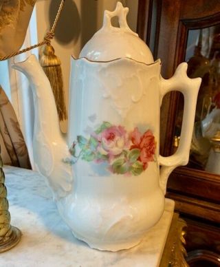 Antique Teapot White With Pink Roses
