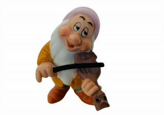 Sleepy Violin Fiddle Snow White Seven 7 Dwarfs Figurine Vtg Ceramic Walt Disney