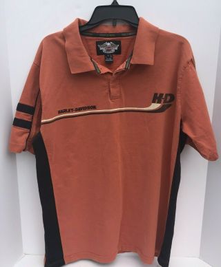Vintage Harley Davidson Polo Shirt Men Size L Large Black Dark Orange