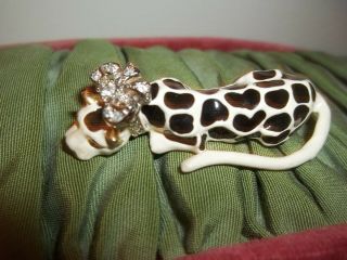 Vintage Kenneth J Lane Enamel Crystal Pastel Panther Cat Pin Brooch Cougar