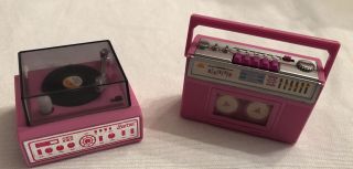 Vintage Barbie Wind Up Pink Record Player & Radio Boom Box Retro Barbie Items