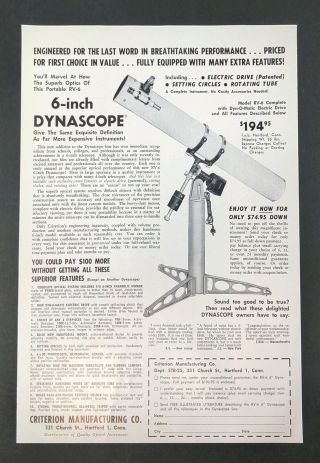 1961 Criterion Mfg - Dynascope Model RV - 6 Dyn - O - Matic Electric Vintage Print Ad 2