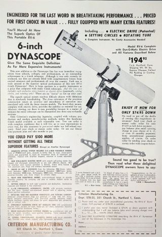 1961 Criterion Mfg - Dynascope Model RV - 6 Dyn - O - Matic Electric Vintage Print Ad 3