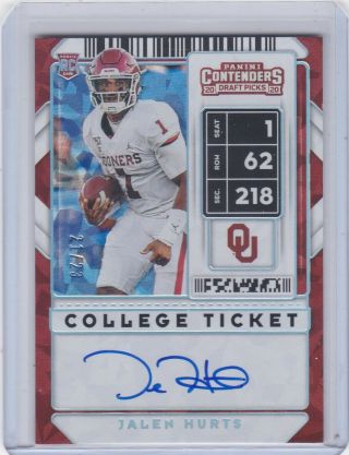 2020 Contenders Cracked Ice Variation B Auto Jalen Hurts 21/23 Rookie Rc