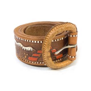 Vintage Mexico Quality Leather Fashionable Patterned Brown Belt Waist (38)
