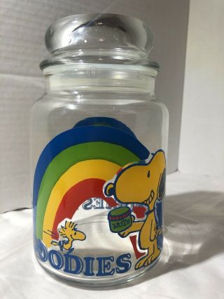 Large Snoopy Peanuts Glass Goodies Jar Container Charlie Brown 1965 Vintage