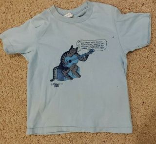 B Kliban Cat Crazy Shirt Distressed Youth Med.  Blue Cartoon 1970 