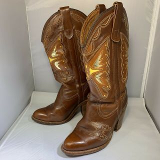 Vtg Miss Capezio Brown Leather Butterfly Western Cowboy Boots 5.  5 M