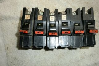 Vintage Federal Pacific Single Pole Circuit Breakers,  Qty 2 Each Of 20,  30,  & 50