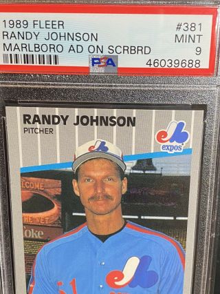 1989 Fleer Marlboro Ad On Scoreboard 381 Randy Johnson Expos Rc Hof Psa 9