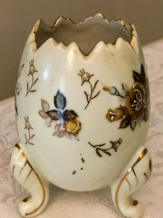Antique Hand Painted Porcelain : Egg Shaped Footed Vase