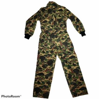 Vintage Saftbak Insulated Camouflage Duck Hunting Camo Coveralls Size Small