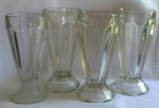 4 Vintage Heavy Glass Ice Cream Soda Fountain Milkshake Glasses Euc