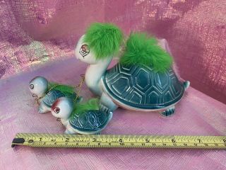 vintage fuzzy ceramic turtle family on chain figurine japan anthropomorphic 2