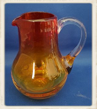 Vintage Mid Century Modern Blenko Glass Tangerine Amberina Pitcher 1950 
