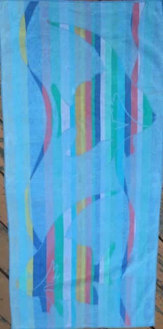 Vtg Beach Bath Towel Cotton Terrystriped Rainbow Angel Fish Royal Manor