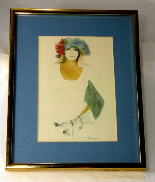 Vintage 1970s Rosamond “denim And Silk” Framed Print 8x10 Gold Frame,  Blue Matte