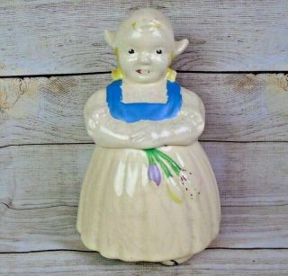 Vintage Ludowici Celadon Pottery Holland Dutch Girl Cookie Jar 1930s - 1940s