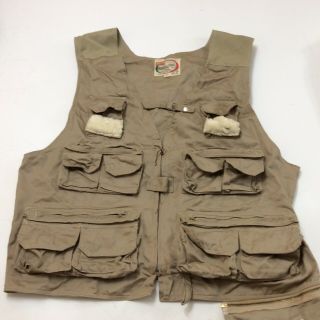 Vintage Tan Sanforized World Famous Fishing Hunting Vest W/zip Pouch Xl