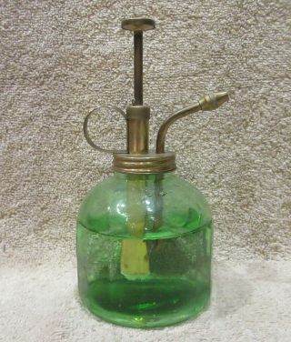 Vintage Green Glass Plant Mister Spray Bottle Brass Top - Perfectly