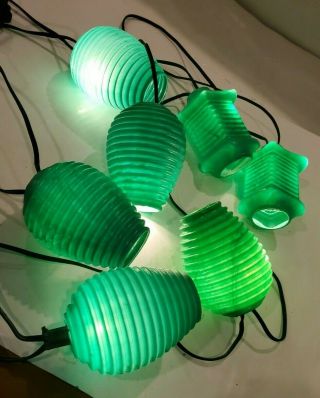 Vtg Blow Mold Noma Tiki Bar Lantern 7 Party String Lights Patio Rv Camper Green