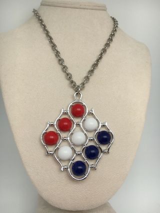 Vintage Sarah Coventry Red White Blue Patriotic Silvertone Pendant Necklace 1788