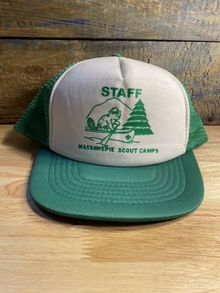 Vintage Boy Scout Bsa Camp Massawepie Scount Camps Trucker Hat Cap Snapback Rare