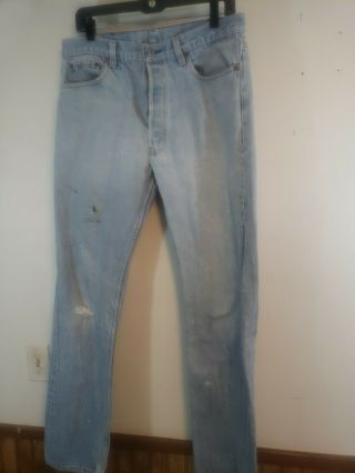 Vintage Levis 501 Button Fly Denim Jeans Shrink To Fit 33 " W 32 " L Actua