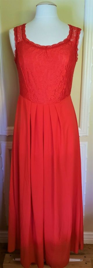 Vintage Red Lace Maxi Nightgown Women M/l Red Romantic Renaissance Lingerie