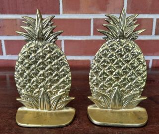 2 Vintage Brass Pineapple Bookends 6 3/4 Inches