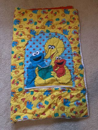 Vtg Sesame Street Toddler Kids Sleeping Bag Elmo Cookie Monster Big Bird Pocket