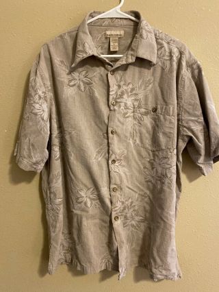 Vintage Kona Kai Hawaiian Shirt Tan/gray Mens Xl 55 Silk Floral Casual Button