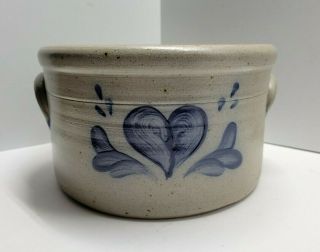 Vintage 1993 Rowe Pottery Stoneware Salt Glazed Crock With Handles Cobalt