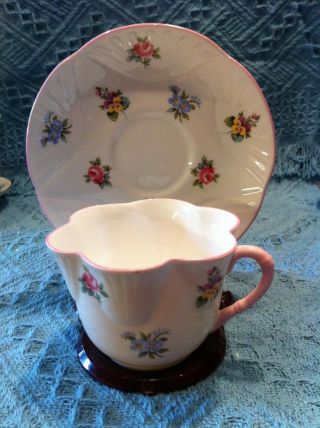 Nos Vintage Crown Staffordshire Bone China Cup And Saucer Floral Bouquet Pattern