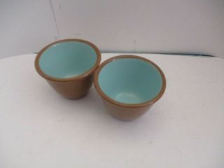 2 Vintage Taylor Smith Taylor Chateau Buffet Brown & Turquoise Custard Cups Mcm