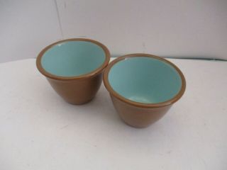 2 Vintage Taylor Smith Taylor Chateau Buffet Brown & Turquoise Custard Cups MCM 2