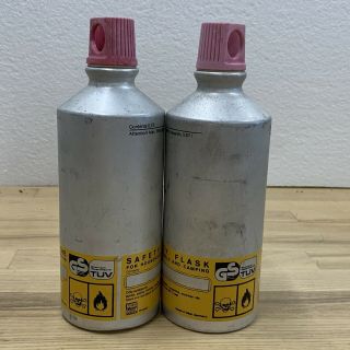 2 - Vintage Markill Aluminum Fuel Bottle Safety Flask Screw Top Backpacking Camp