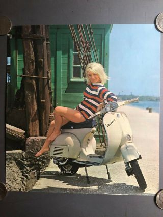 Vintage 1960 Vespa With Ingrid Schoeller Picture / Print / Poster Rare Awesome