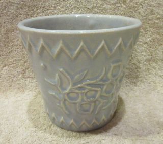Vintage Mccoy Usa Art Pottery Small Blue Planter W Embossed Plant Design
